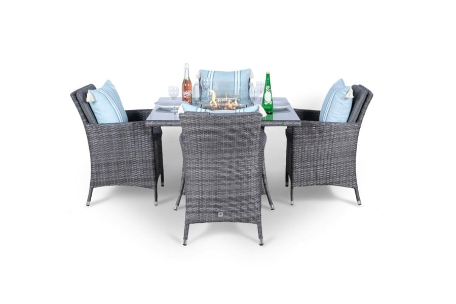 Giardino Savannah Fire Pit 4 Seater Square Rattan Dining Set