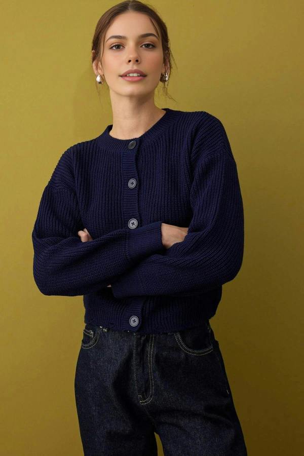 WOVCOR Crew Neck Knit Cardigan
