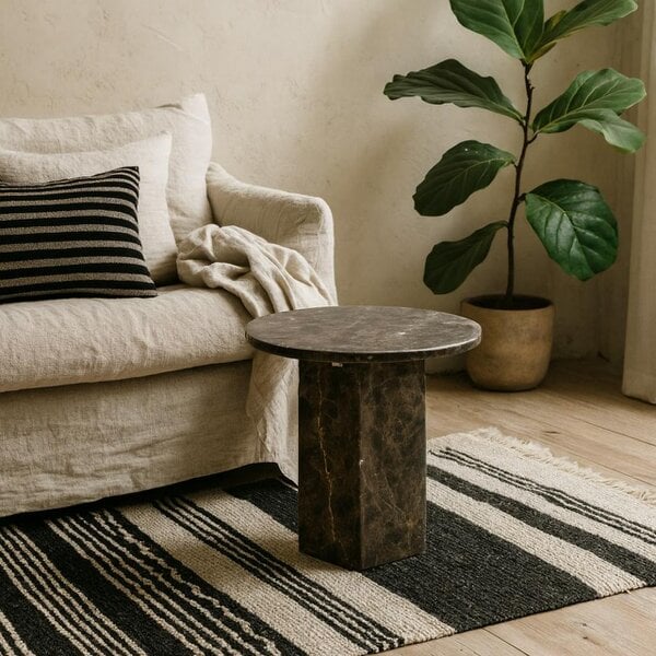 Wyld Haus Bremen Dark Brown Marble Round Side Table Hexagon Base