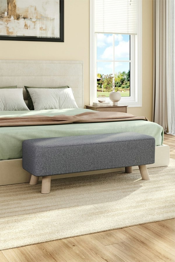 Living and Home 81cm W Grey Rectangular Tofu-shaped Footstool