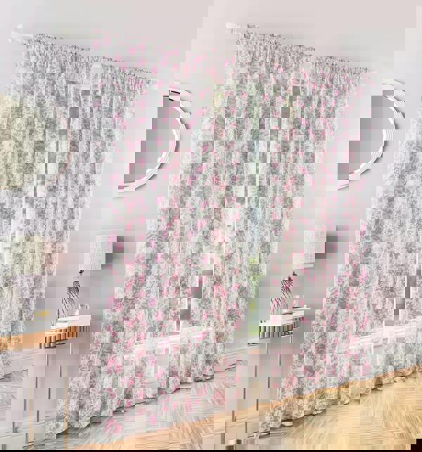 Tyrone Textiles Mia' Floral Print Voile Panels Pair with Rod Pocket Header