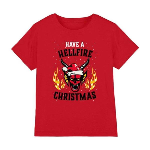 Stranger Things Childrens/Kids Hellfire Christmas T-Shirt - Red