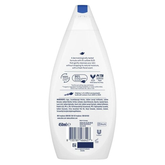 Dove Nourishing Body Wash 4 Pack, 0% Sulfate SLES Shower Gel, 450ml