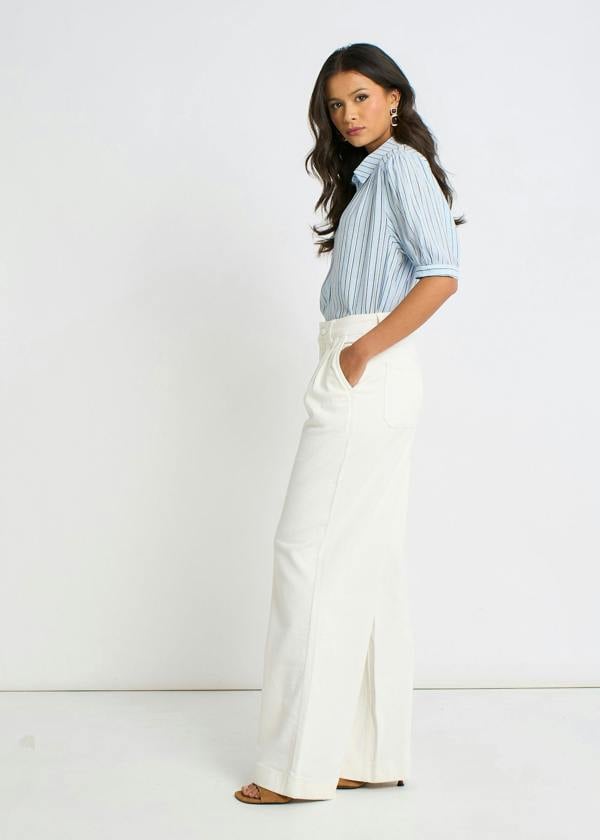 Gini London Off White Pleat Wide Leg Jean