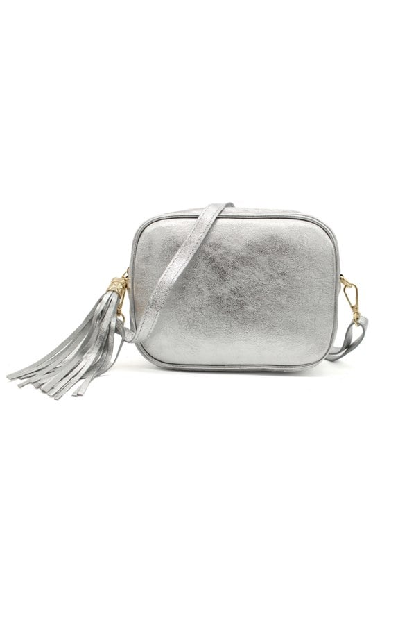 Pluspup Metallic Crossbody Bag with Zipper Closure and Tassel Detail
