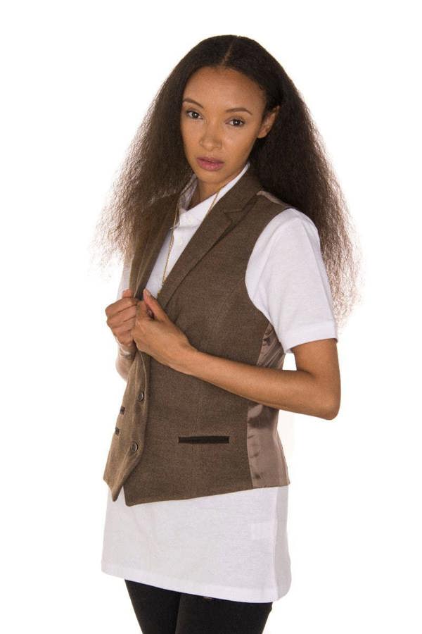 TruClothing Womens Tweed 1920s Herringbone Light Brown Waistcoat