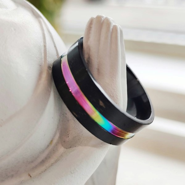 The Colourful Aura 8mm Stainless Steel Unicorn Rainbow Unisex Thumb Band Ring