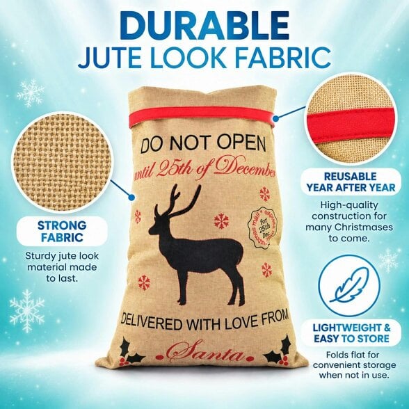 Shatchi 35cm Do Not Open Until 25th Santa Sack Christmas Gift Bag for Festive Presents