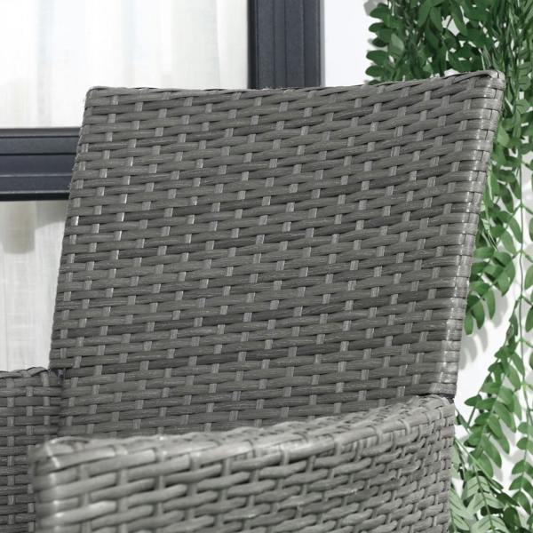 Grey woven rattan chair back and armrest with light grey cushion