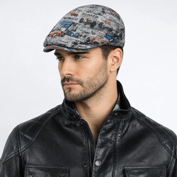 Monaco Grey Printed Flat Cap - Claudio Lugli Shirts