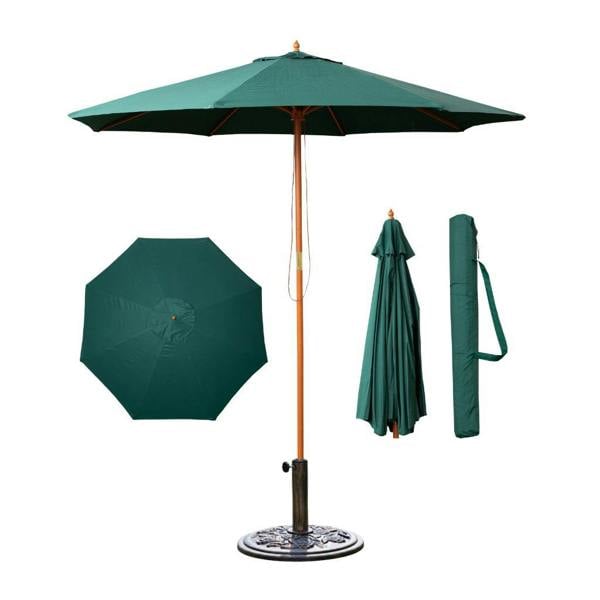 Samuel Alexander 2.7m Outdoor Wooden Garden Parasol Sun Shade with Carry Bag in Green with 9kg Base Included
