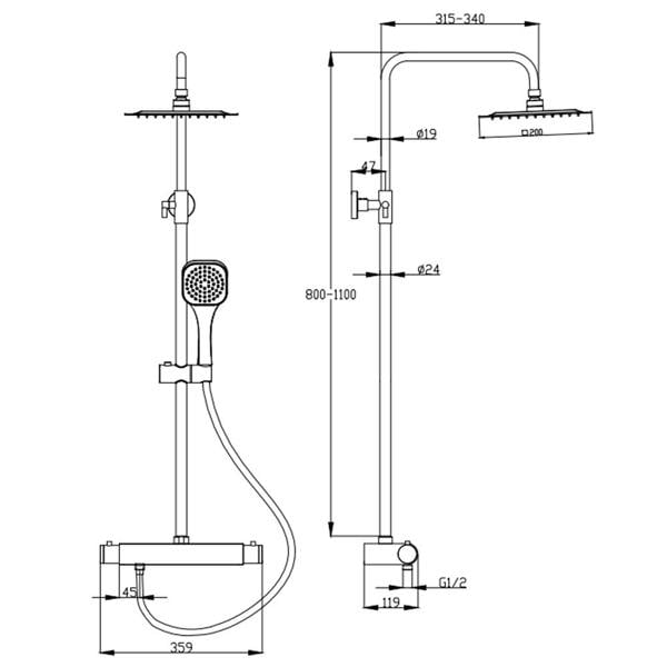Flode Lund | Thermostatic Shower Kit | Including Telescopic Riser Rail | Cool Touch Valve | Chrome