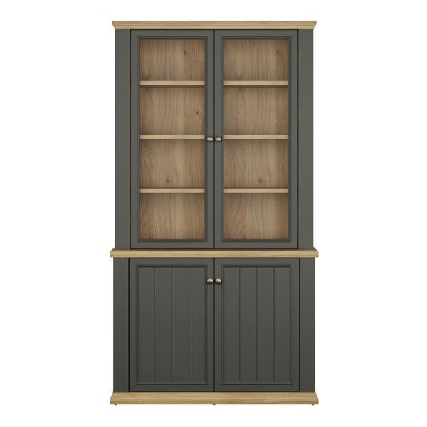 Furniture To Go Pontypool 4 Door Display Cabinet in Grey and Mauvella Oak