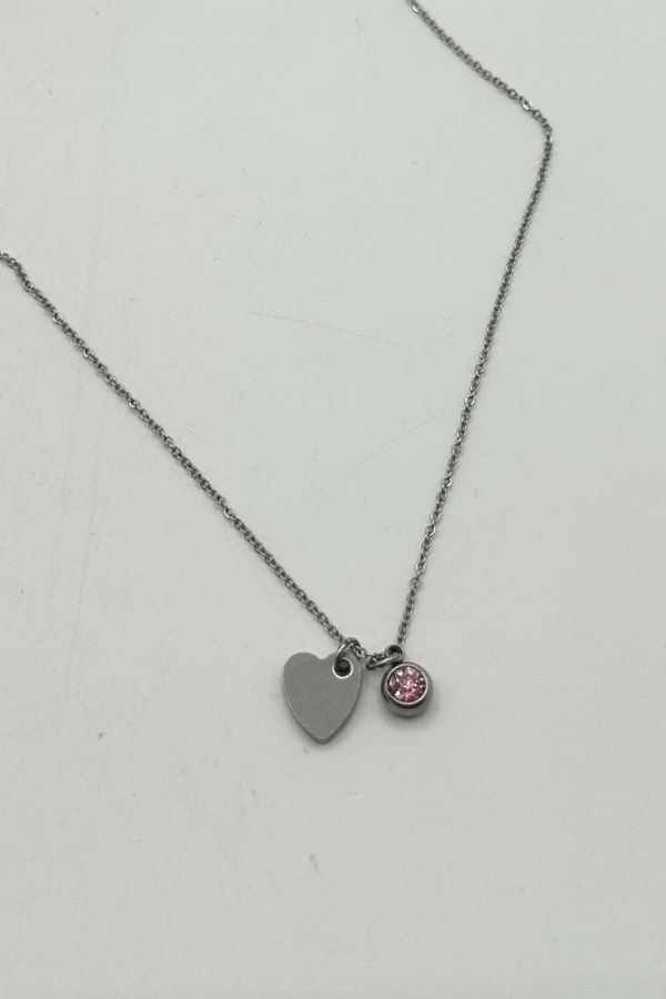 SVNX Mini Heart & October Birthstone Necklace in Silver Colour - Gift Boxed