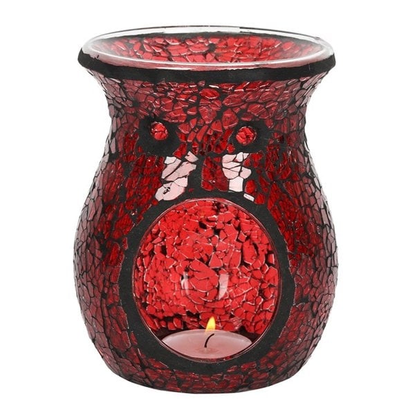 Serano Large Red Crackle Glass Oil Burner and Wax Warmer