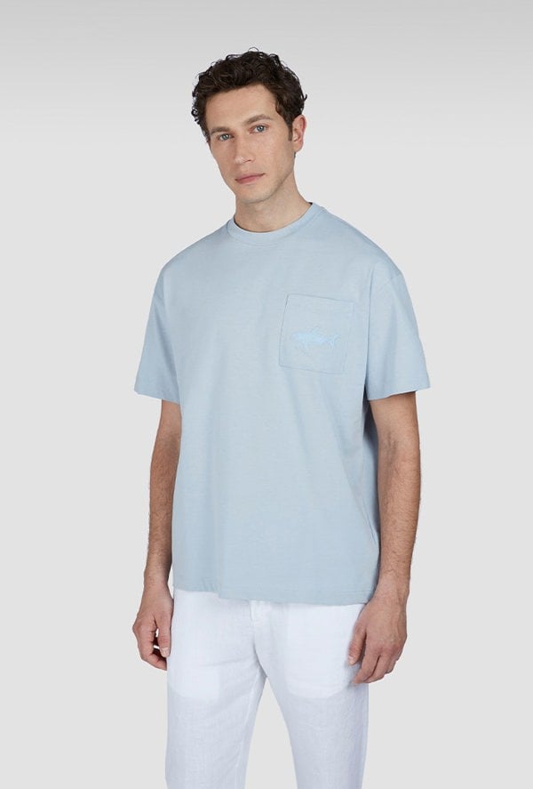 Paul & Shark Men's Aqua Touch Cotton T-Shirt with Shark Embroidery - Blue