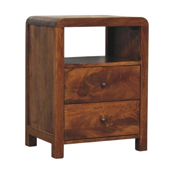 Wyld Haus Tropea Mango Wood Bedside Table with 2 Drawers and Shelf
