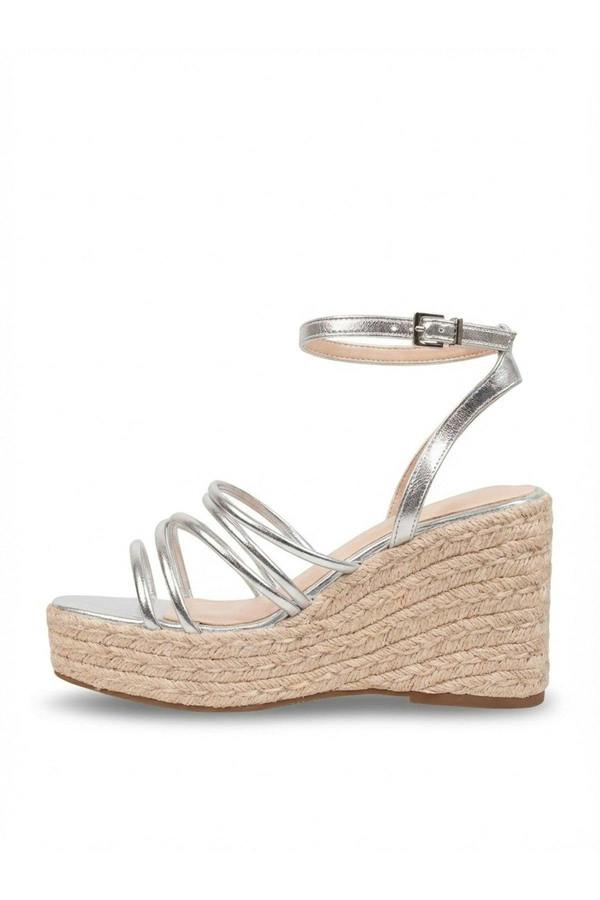 Olivia Womens Strappy Espadrille Platform Sandals - Silver