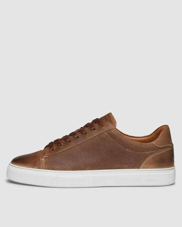 Oliver Sweeney Almada Mens Perforated Leather Trainers - Tan | CHO | Designer Mens Shoes