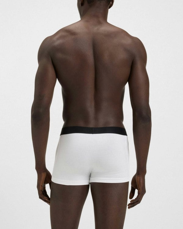BOSS Orange 3-Pack Mens Stretch-Cotton Trunks with Logo Waistbands - White 100