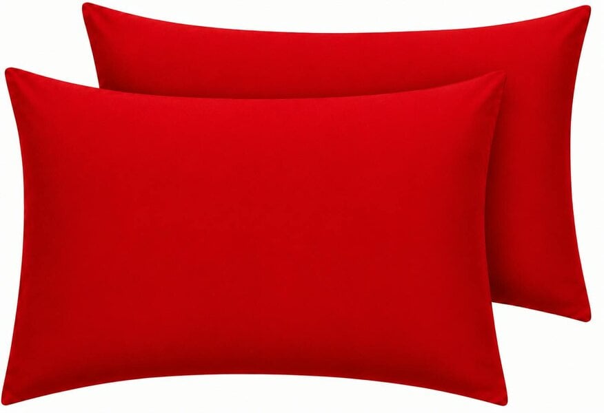 Night Zone Housewife Polycotton Pillowcases Pair – Plain Dyed Easy Care Bed Linen - Red