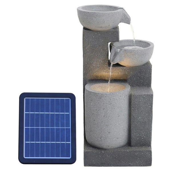 Garden Cascading Fountain Solar LED Light Rockfall Water Feature Fountains Living and Home