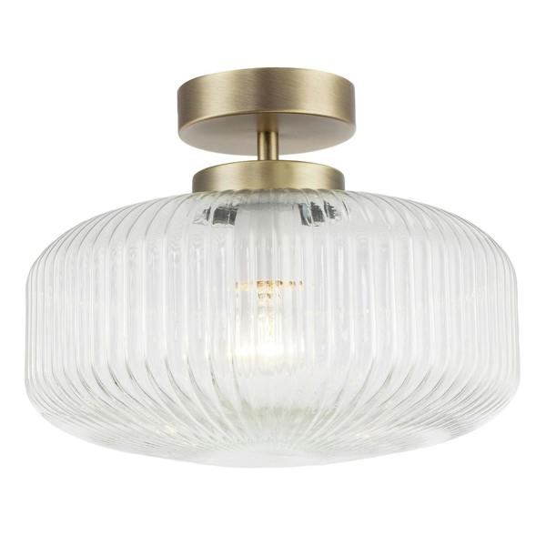 Modern Bathroom Ceiling Light with Clear Fluted Glass in Antique Brass Image 1