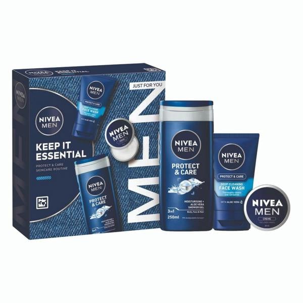 NIVEA MEN Keep It Essential Gift Set 3pc – (Face Wash 150ml  Shower Gel 250ml & Creme 30ml)