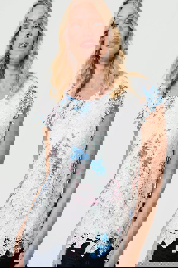 White | Floral Lace Layered Frilled Blouse Top
