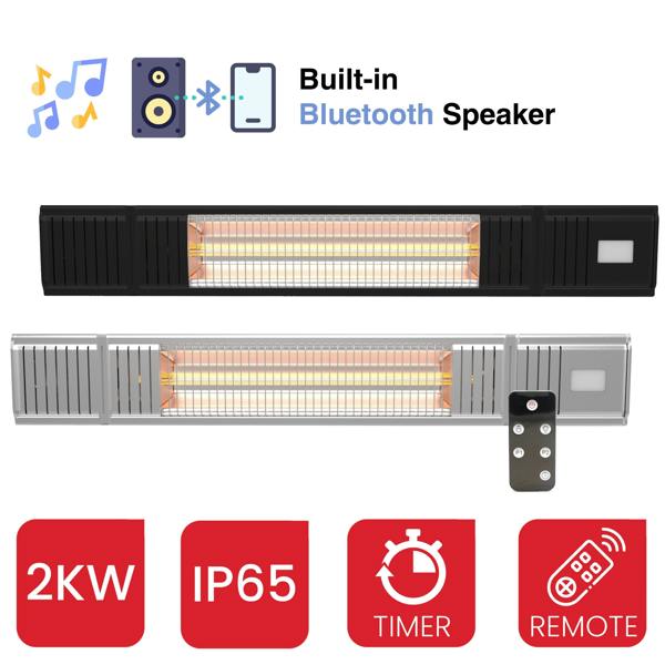 Castle Heaters - Heatbeat 2KW Infrared Outdoor Garden Patio Heater with Bluetooth Speaker & Remote Control
