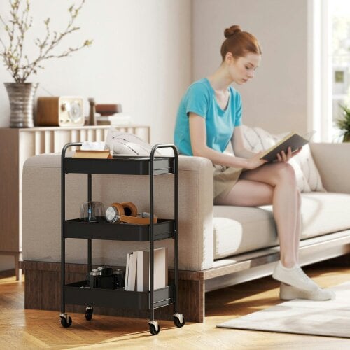 Wyld Haus Varafi Metal Black 3 Tier Steel Storage Trolley With Wheels