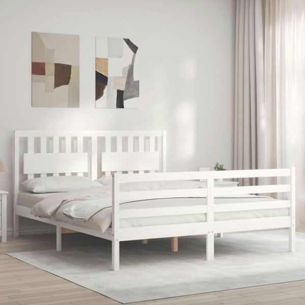 Berkfield Bed Frame with Headboard White 160x200 cm Solid Wood
