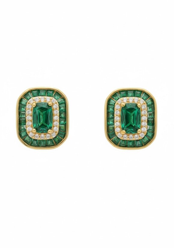 Latelita Great Gatsby Stud Earrings Emerald Gold