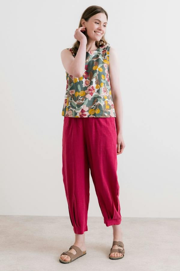 Lily & Me Sail Linen Blend Cropped Trousers Boysenberry