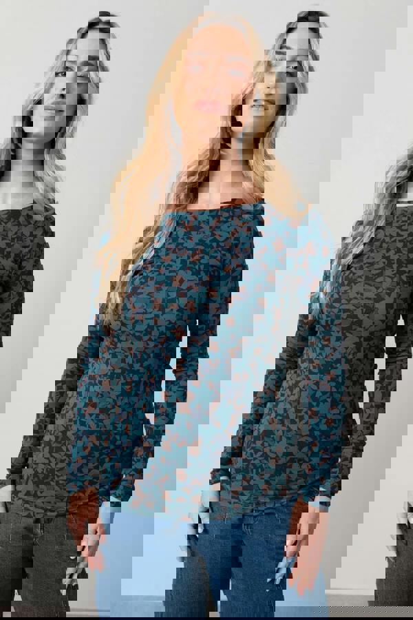 Lily & Me Monica Geometric Print Jersey Top Navy