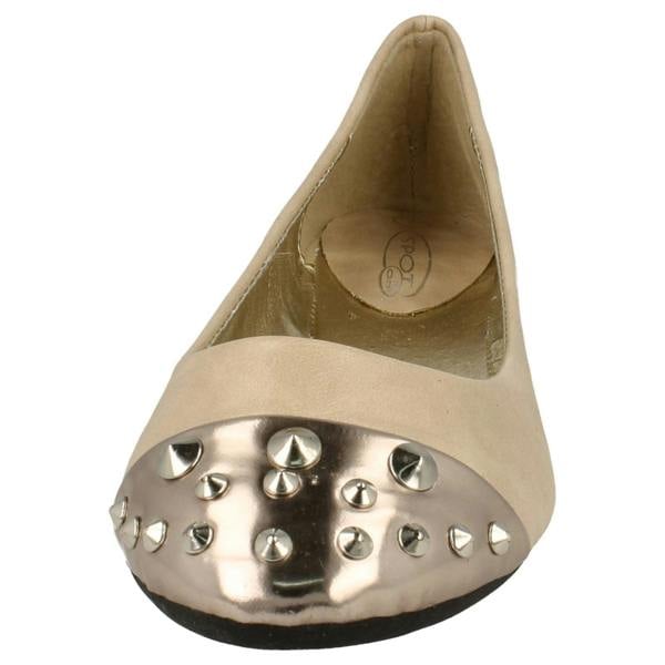 Spot On Ladies Spot On Flat Casual Ballerina Studded Metal Toecap