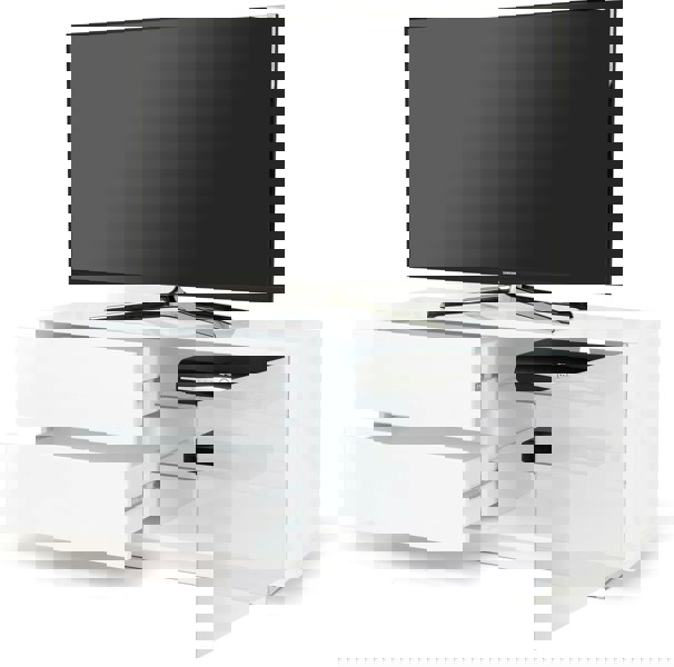 Centurion Supports Gallus ULTRA Remote Friendly BeamThru Gloss White with 2-White Drawers 32"-55" Flat Screen Cabinet TV Stand