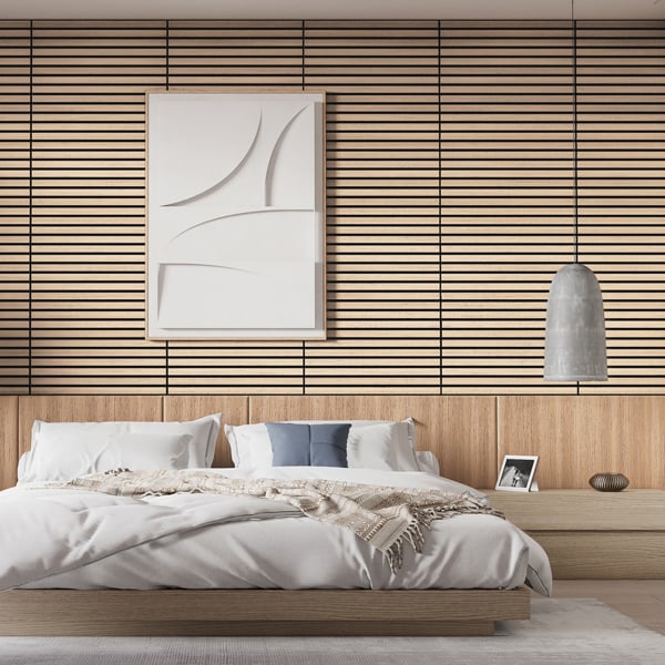 Wallsupply UltrAcoustic Eco Tile Wood Effect Recycled Felt & EPS Acoustic Slat Wall 58 x 29cm Panels, 6pcs 1.01m², Natural Oak