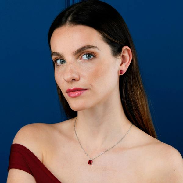 namana Dainty 925 Sterling Silver Red Rectangle Solitaire Pendant Necklace For Women