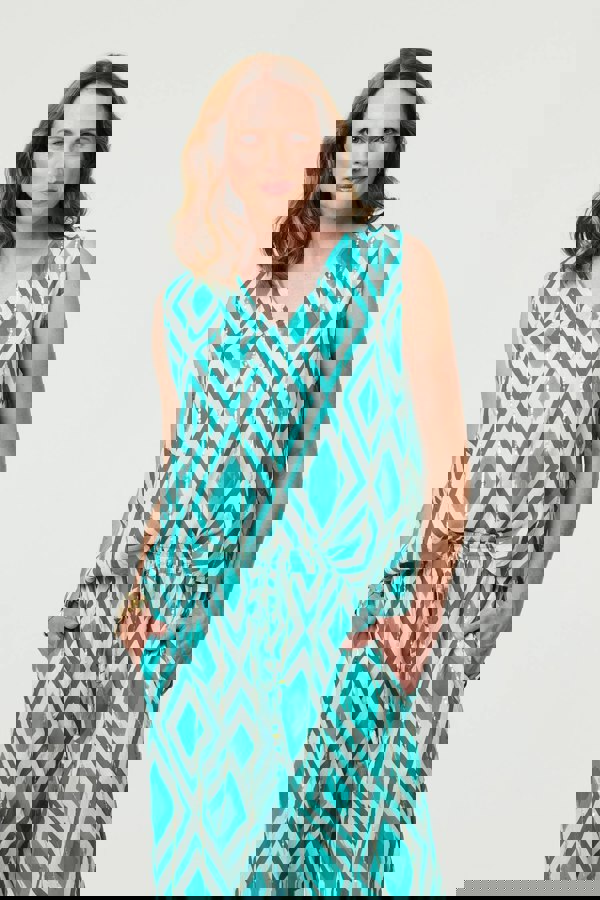 Green | Geo Print V-Neck Sleeveless Relaxed Top
