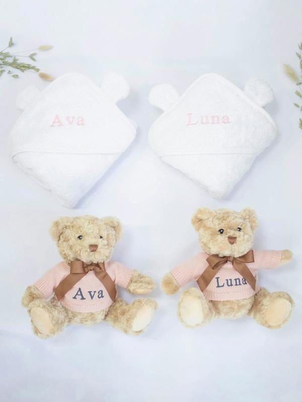 The Baby Gifting Company Twin Girls Teddy and Towel Gift Set