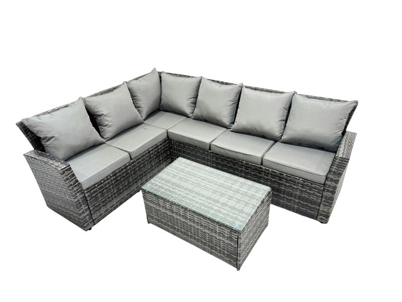 Fimous High Back Rattan Corner Sofa Set Oblong Coffee Table Outdoor Furniture dark Grey Left Option
