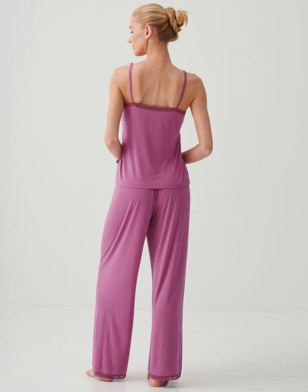 British Boxers Women's Bamboo Lace Camisole Pyjama Set – Rose Romantic