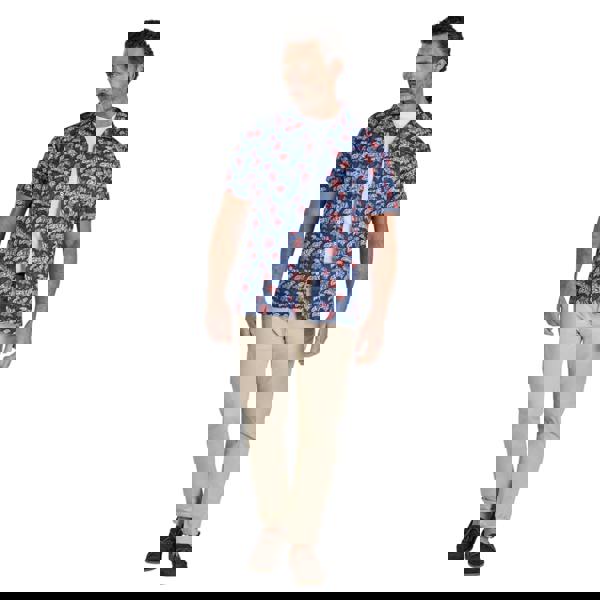 Raging Bull Mens Hawaii Floral Poplin Short-Sleeved Shirt - Navy - 