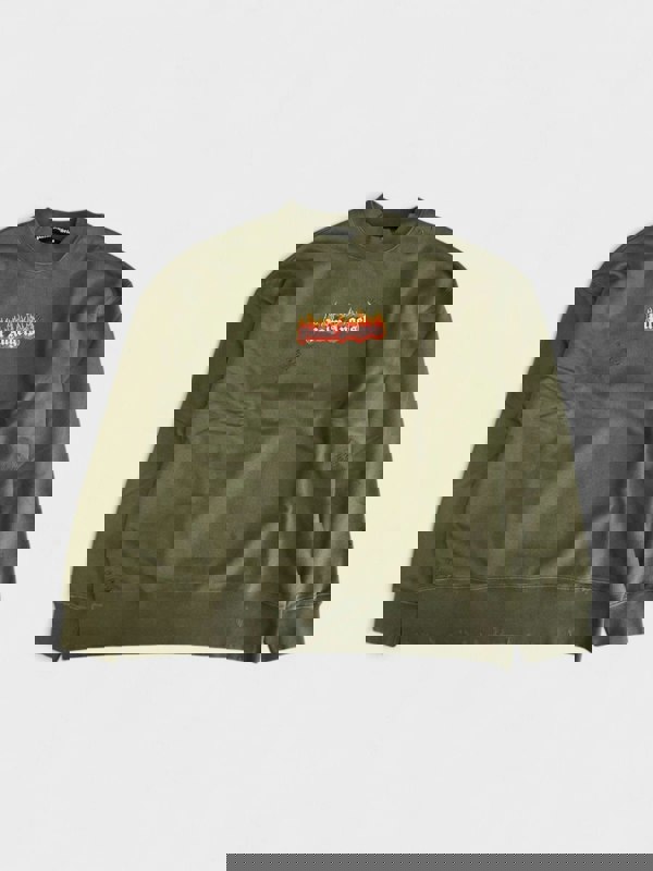 Palm Angels Burning Logo Sweatshirt Military Green - Supplied FashionPalm Angels