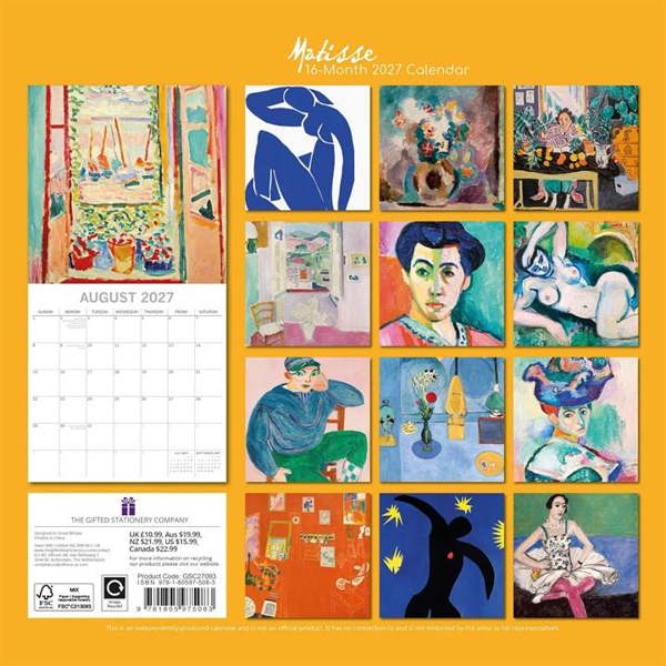 Matisse Calendar 2027, Wall Calendars, Month To View, Art, Gift