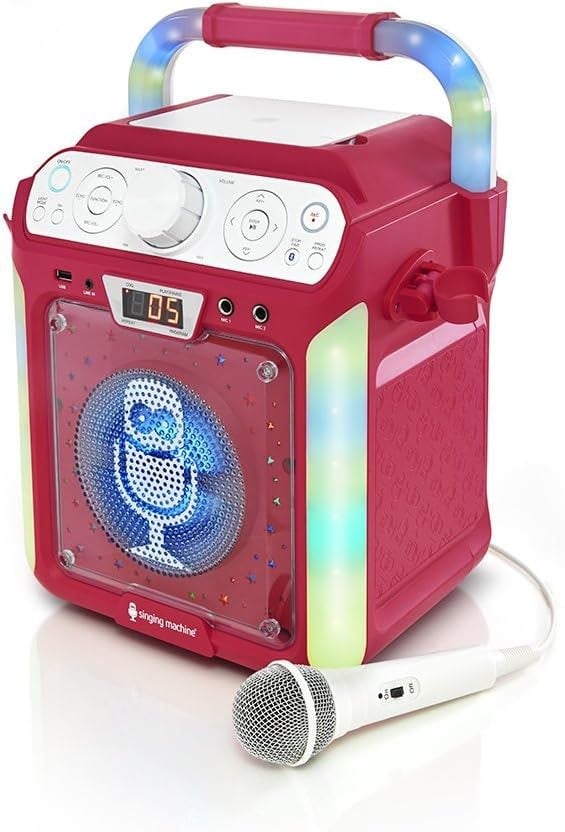 Singing Machine SML682BTP Bluetooth and CD Karaoke Machine with LED Lights and Microphone