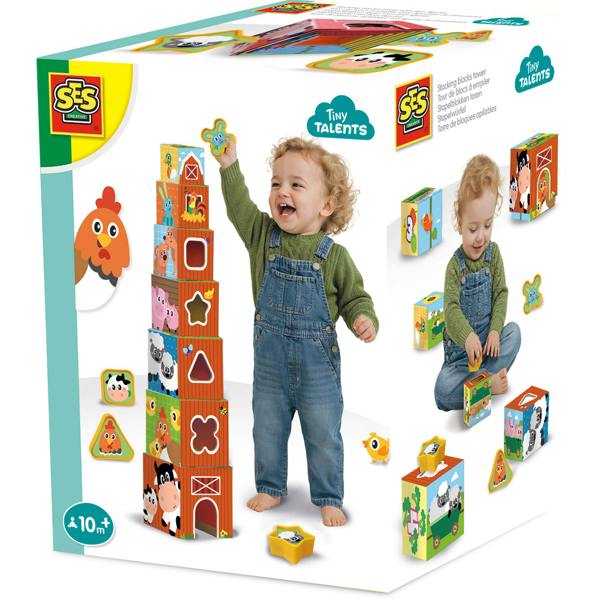 Stacking Blocks Tower and Shape Sorter 2 in 1 - Farm Animals