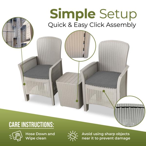 Homeology OPHELIA 3-Piece Rattan Garden Furniture High Back Armchair Set with Side Table in Grey