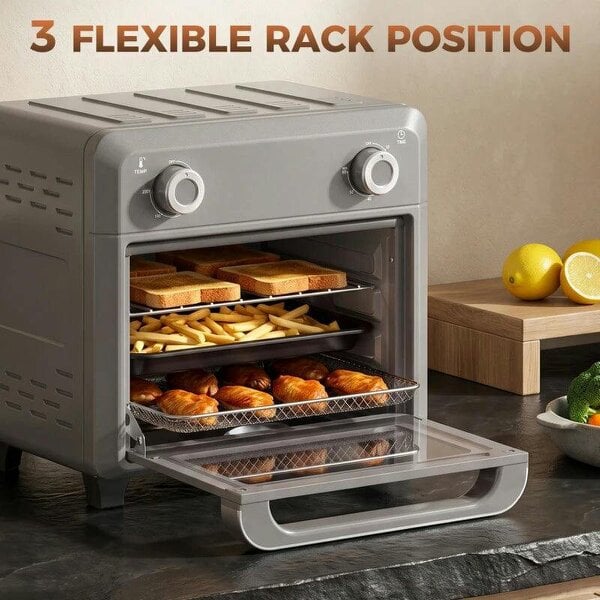 Bobobiy 10L Air Fryer Oven, Mini Oven, Grill, Roast, Bake, with Adjustable Temperature, Timer, 1000W, Grey